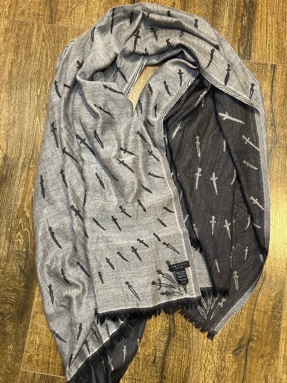 Rag & Bone Dagger Fringed Jacquard 100% wool Scarf